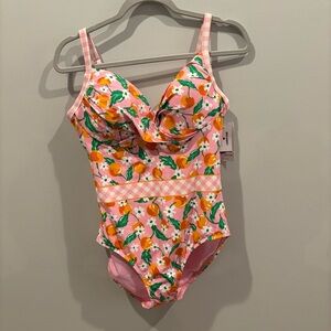 Lands End X Draper James Pink Gingham Swimsuit with Oranges